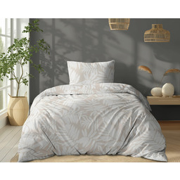 Detexpol Pościel bawełniana 140x200 Beżowa w liście tropikalny wzór, 100% bawełna - 5335 B - Soft Meadow