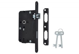Zamek wpuszczany 72/60 wielozastawkowy z dźwignią Metalplast-Częstochowa, czarny lakierowany, prawy