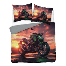 Detexpol Pościel 3D z mikrofibry z motocyklem na tle zachodu słońca 220x200 cm Visuale 3D wzór 5434 A