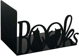 moses. libri_x dekoracyjna podpórka do książek, dekoracyjna podstawka na książki z metalu, czarna podpórka na książki z napisem Cut-Out Book i koty