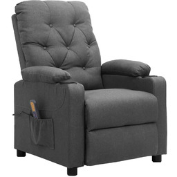 vidaXL Fotel masujący, jasnoszary, obity tkaniną