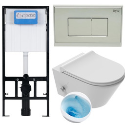 ZESTAW 3w1 : Miska WC z funkcją bidetu, Tornado z baterią ciepła zimna /woda +deska duroplast slim soft close, biała Viba Azul + Stelaż podtynkowy WC SLIM 113x52x12cm German Quality , Japar