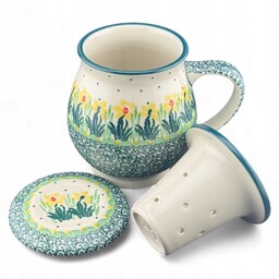 Kubek z sitkiem do zaparzania ziół Narcyzy żonkile 2777Q G2 Bolesławiec