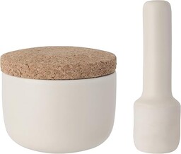 BergHOFF Leo kamionka moździerz i tłuczek z korkową pokrywką, ceramiczna, biała, 10 x 9 x 4 cm