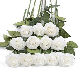 IPOPU Białe róże, sztuczne kwiaty, luzem, prawdziwe w dotyku, sztuczne jedwabne kwiaty, róże, bukiet kwiatowy, na walentynki, do domu, na wesele, przyjęcie, ogród, dekoracje ślubne, DIY, białe