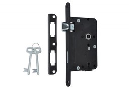 Zamek wpuszczany 72/60 wielozastawkowy z dźwignią Metalplast-Częstochowa, czarny lakierowany, lewy