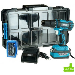 DEDRA Wiertarko-wkrętarka DED7042 + zestaw startowy z akumulatorem DED7034 + Zestaw bitów 18A11S032 + Skrzynka z gąbkami N0303G