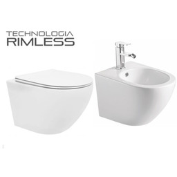 Zestaw: MUSZLA WC RIMLESS 49x37 cm / 18 cm + BIDET+ DESKA SLIM