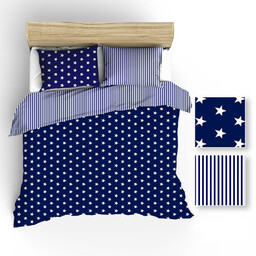 Extrapościel Pościel bawełniana 160x200 R006 biała granatowa gwiazdki paski 51N 52N