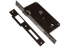 Zamek wpuszczany bramowy 90/63,5 wkładka z dźwignią lakier lewy