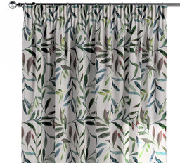 Zasłona na taśmie marszczącej 1 szt., zielone gałązki na białym tle, Gardenia