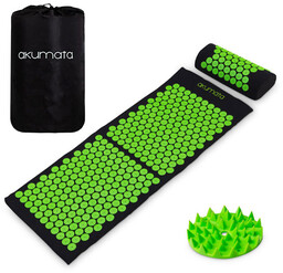 Długa Akumata - polska mata do akupresury z poduszką - czarno-zielona