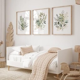 Joocrise Akwarela botaniczna sztuka ścienna, zestaw 3 sztuk, boho, kwiatowe płótno, dekoracje ścienne, wydruki, szałwiowa zieleń, dziki kwiat, sztuka ścienna, nowoczesne obrazy kwiatowe, obrazy