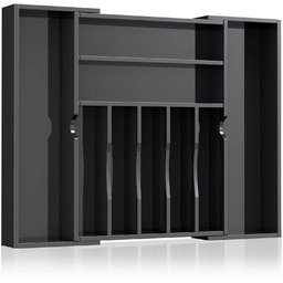 NIUBEE Akrylowy organizer do szuflad kuchennych na sztućce i przybory, rozszerzalny organizer na sztućce i taca na sztućce do kuchni, biura, przyborów łazienkowych, czarny, 53 cm