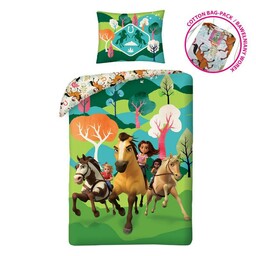 Halantex Pościel bawełniana 140x200 Spirit konie zielona poszewka 70x90 Kids 12