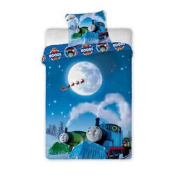 Faro Pościel bawełniana 160x200 Tomek i Przyjaciele 0777 niebieska lokomotywa księżyc Thomas and friends pociąg ciuchcia