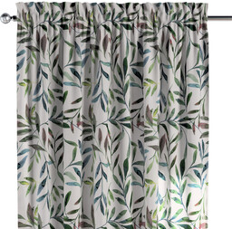 Zasłona na kanale z grzywką 1 szt., zielone gałązki na białym tle, Gardenia
