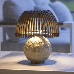 Les Jardins Lampa stołowa LED Alba, szary/beżowy, wysokość 41 cm możliwość ściemniania, ciemne drewno, kamień