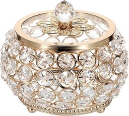 Hipiwe Kryształowe pudełko na biżuterię, organizer na drobiazgi z pokrywką, na kolczyki, pierścionki, bibeloty na biżuterię (duży, złoty)