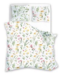 Faro Pościel satynowa 140x200 Milagro Verde 002 biała kolorowa kwiaty z jedną poszewką