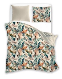 Faro Pościel satynowa 140x200 Milagro Verde 005 beżowa kolorowa liście z jedną poszewką