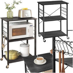 Mobilna szafka Regał na kółkach półka kuchenna Wózek czarny na mikrofalówkę