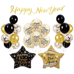 Zestaw balonów na Sylwestra balony z konfetti Baner Happy NEW YEAR Gwiazdy