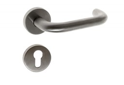 Klamka drzwiowa z tarczką okrągłą B-HARKO KI 01 WB, trzpień 8mm, stal nierdzewna (komplet)