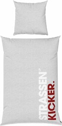 STRASSENKICKER komplet pościeli, poszewka na poduszkę ok. 80 x 80 cm, poszewka na kołdrę ok. 135 x 200 cm z łatwym zamkiem błyskawicznym, 100% bawełna, Renforce, etykieta z flagą, kolor szary