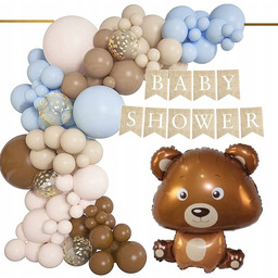 Balony Łuk Miś Dekoracje Baby Shower Baner Zestaw Ozdobny Chłopięcy Różowy