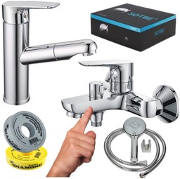 SOTBE INARI bateria wannowa ścienna + bateria umywalkowa z wyciąganą wylewką