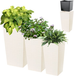 Donice na kwiaty z wkładem Tuluza dłuto 19 cm + 25 cm + 30 cm, kremowe