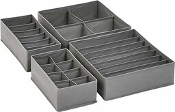 Amazon Basics Organizer do szuflady komody, na bieliznę, zestaw 4-częściowy, szary