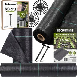 Agrotkanina Agrowłóknina Mata Antychwastowa Uv 3% 90g 1,6x50m 50x Kołki