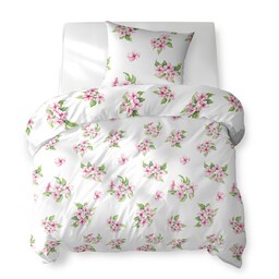 Detexpol Pościel bawełniana 140x200 biała w różowe kwiaty 5766 A Cotton Bloom