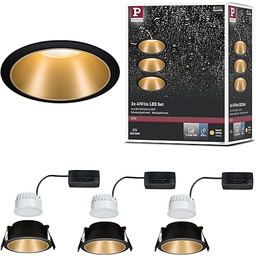 Paulmann 93404 Oprawa Wpuszczana Led Cole Okrągła, W Tym Ściemnialny Reflektor Wpuszczany 3X6,5W Czarny, Złoty Matowy Lampa Wpuszczana Plastik, Aluminiowo-Cynkowy Punkt Sufitowy 2700K ,Czarne, Matowe Złoto ,3Er-Set , 19.5 Watts