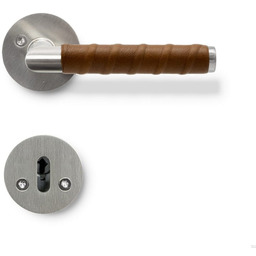 Klamka do drzwi Kastrup 04 Srebrna ze skórzanym brązowym Standard skandynawski