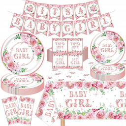 Zastawa stołowa na baby shower It''s a babygirl obrus talerze baner 123 szt