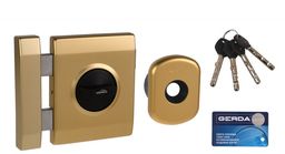 Zamek nawierzchniowy Gerda TYTAN ZX PLUS anoda złota, z elementami mocującymi, blaszka przeciwwyważeniowa, atest klasa C, lewy