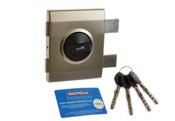 Zamek nawierzchniowy Gerda TYTAN ZX PLUS anoda platyna, z elementami mocującymi, blaszka przeciwwyważeniowa, atest klasa C, lewy