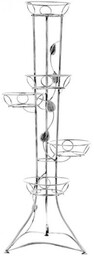 KWIETNIK METALOWY NA KWIATY STOJAK 117 cm (5 donic, z liściem) SREBRNY