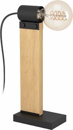 EGLO Bailrigg lampa nocna prostokątna lampa stołowa FSC100HB, lampa do salonu, lampa stojąca, naturalne drewno i czarny metal, oświetlenie z żarówką E27