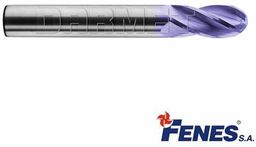 FENES Frez trzpieniowy do metalu 10 mm 2-ostrzowy długi z czołem kulistym chwyt walcowy DIN6527-LR VHM TiAIN 0641-512-911-355