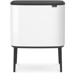 BRABANTIA Kosz na śmieci uchylny 313547 Bo Touch do segregacji, dwa wyjmowane wiadra, regulowane nóżki 34L Biały Zyskaj