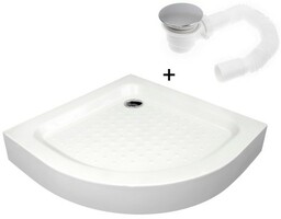 Brodzik prysznicowy 90x90x15 cm / R 55 półokrągły biały , w komplecie: syfon z sitkiem
