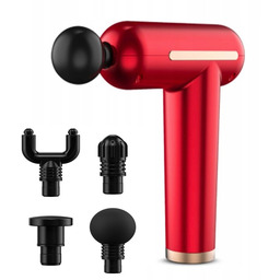 Pistolet do Masażu Masażer Wibracyjny Masujący Zestaw 4 Końcówki Czerwony