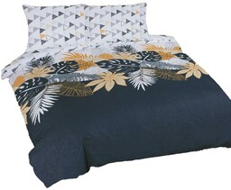 Matex Pościel bawełniana 220x200 Liście geometria biała szara żółta grafitowa Universal