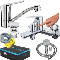 SOTBE VANTAA bateria wannowa ścienna z ceramicznym przełącznikiem + bateria umywalkowa obrotowa