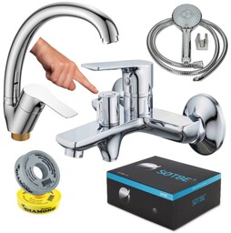 SOTBE VANTAA bateria wannowa ścienna z ceramicznym przełącznikiem + bateria umywalkowa nablatowa