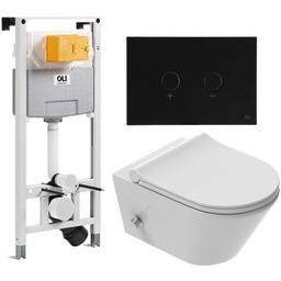 ZESTAW: Stelaż OLI + przycisk czarny+ Miska WC z funkcją bidetu, Tornado z baterią ciepła zimna /woda +deska duroplast slim soft close, biała Viba Azul